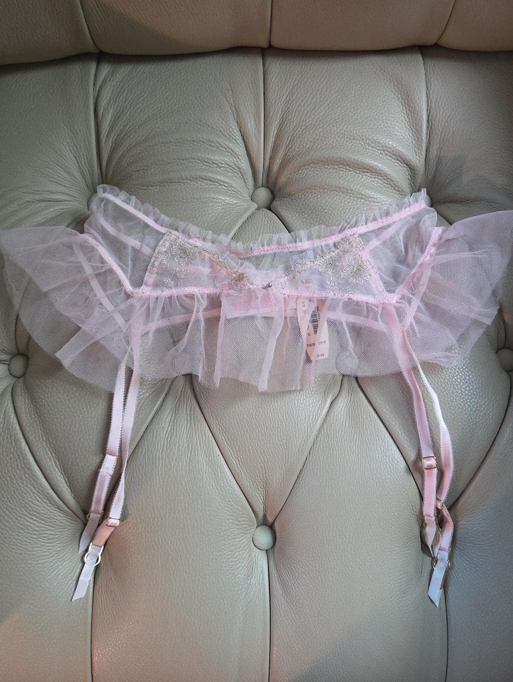 Victoria’s Secret Dream Angels Pink Ruffle Garter Belt  Pin Up Style XS/S